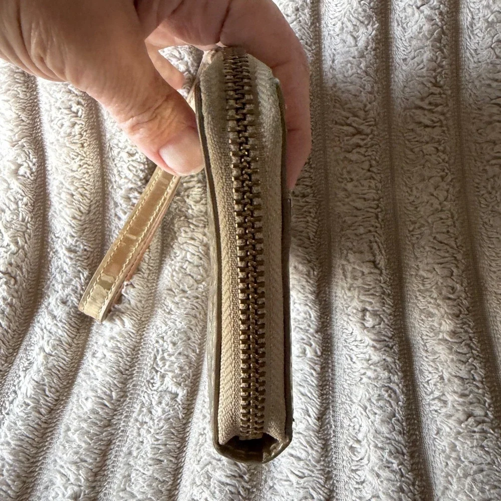 Kate Spade Gold Metallic Embossed Spade Dot Wristlet Wallet Zip Around Wallet